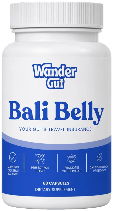 Wander Gut Bali Belly travel probiotic bottle