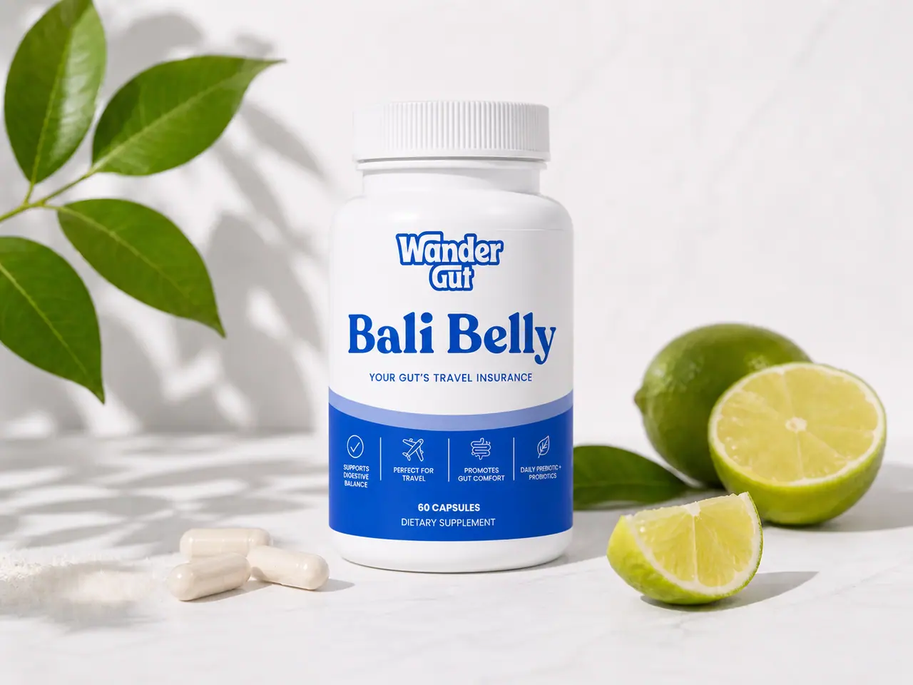 Wander Gut probiotic capsules with fresh ingredients
